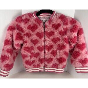 Design History Girls Retro Bomber Jacket Size 5 Full Zip Pink Red Hearts Lined